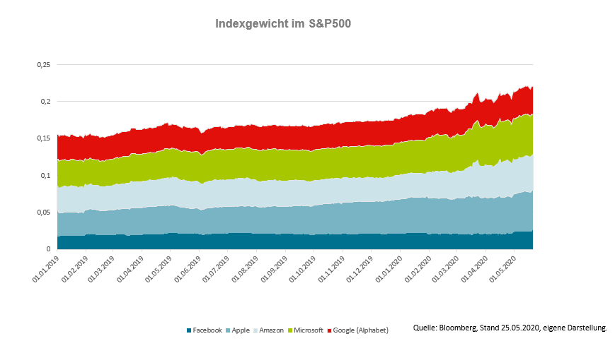Das Bild zeigt die Gewichtung einiger großer Unternehmen im US-Aktienindex S&P500